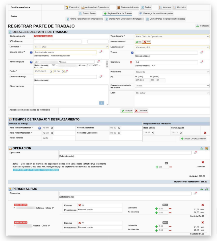 INFOSEG - Parte de trabajo